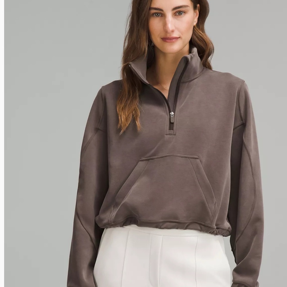Lulu Brushed Softstreme Funnel Neck Half Zip in Espresso